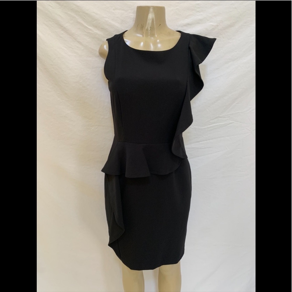 Calvin Klein Size 8 Ruffled Sleeveless Little Black Sheath Dress - Picture 2 of 10